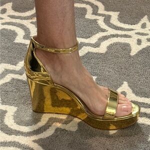 Mix No 6  Shiny Gold Wedge Sandals- new never worn!